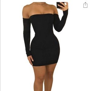 Off shoulder backless long sleeve mini dress